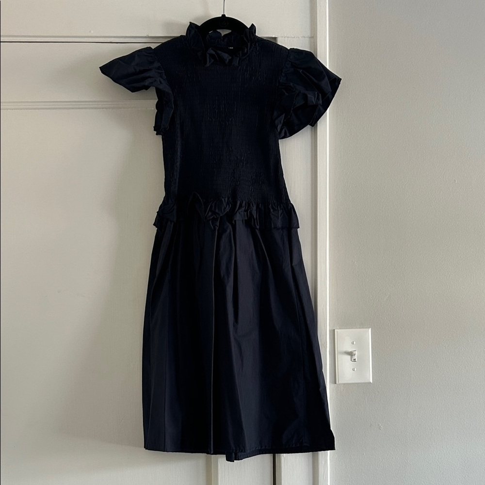 Elegant Navy Dress with Ruffle Details